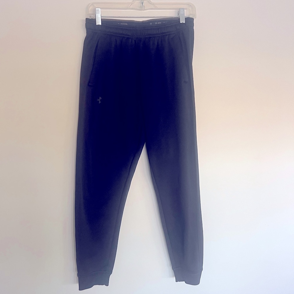 Mens Black Under Armour Loose Fit Sweat Pants Sz Medium Tight Ankle Gym Athletic